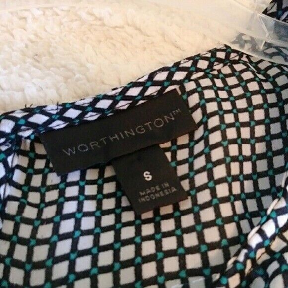 Worthington White & Black Geometric Patterned Lace Shoulder Sleeveless Blouse S - Picture 3 of 5